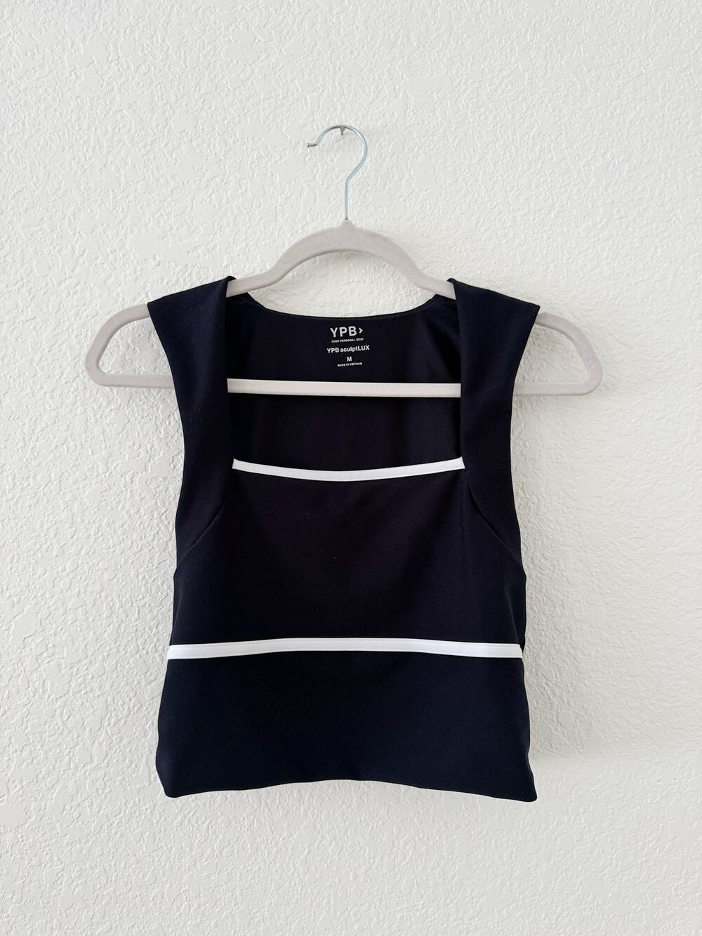 Abercrombie YPB sculptLUX Cutout Cropped Tank Top Black White Size M